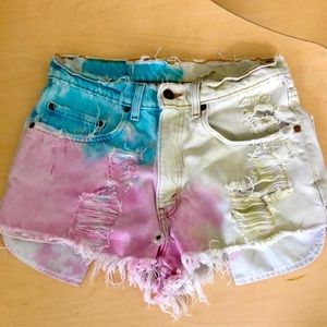 Distressed tie dye Levi cutoff shorts